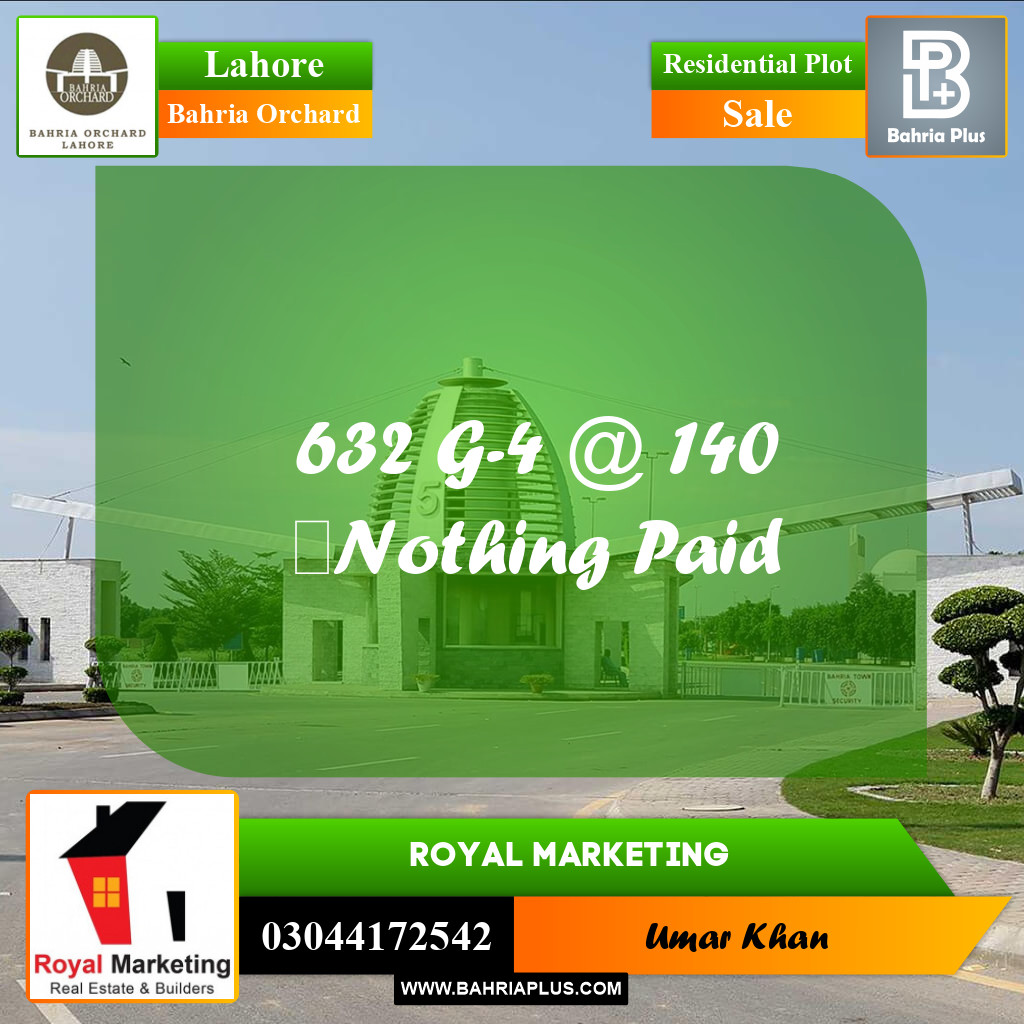 Residential Plot for Sale in Phase 4 - G4 Block -  Bahria Orchard, Lahore - (BP-155377)