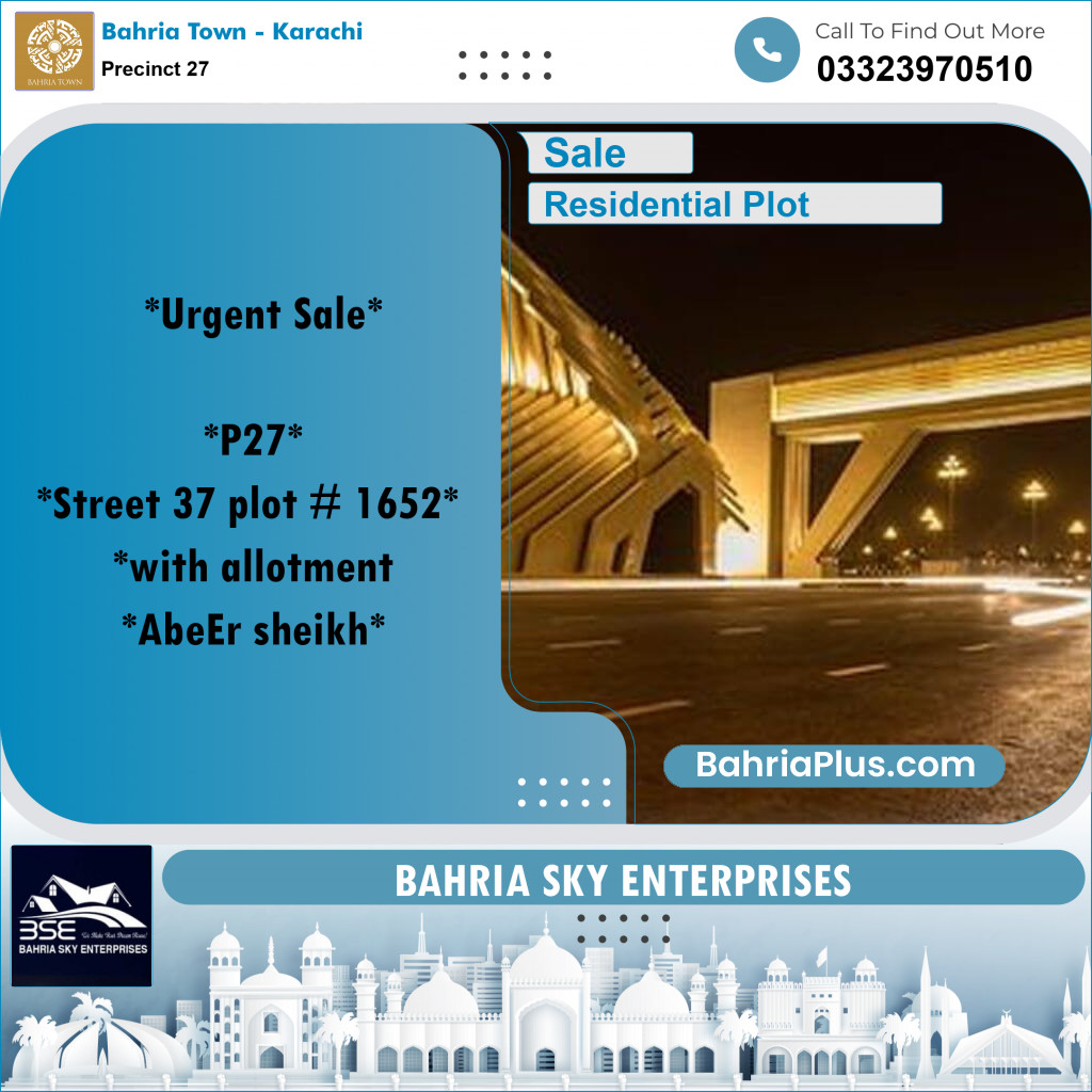 Residential Plot for Sale in Precinct 27 -  Bahria Town, Karachi - (BP-155433)