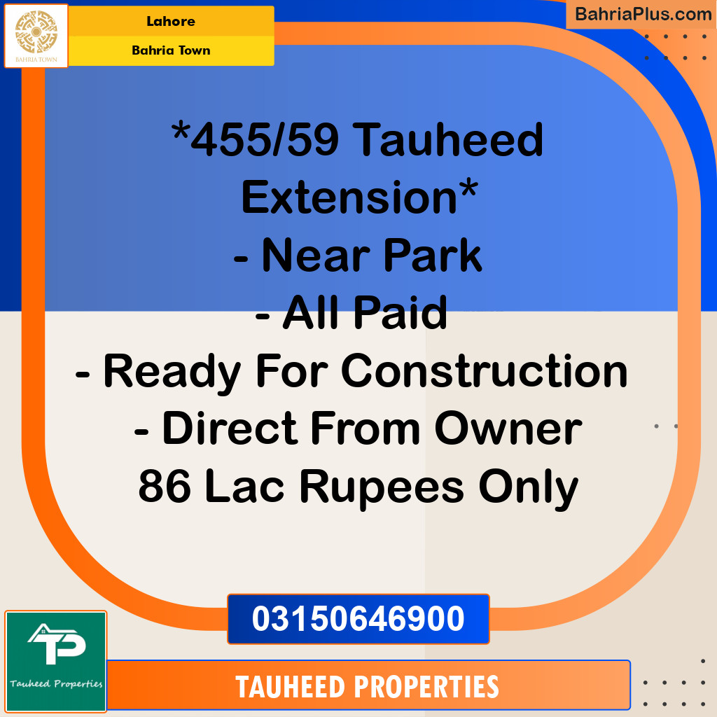 Residential Plot for Sale in Sector F - Tauheed Block -  Bahria Town, Lahore - (BP-155439)
