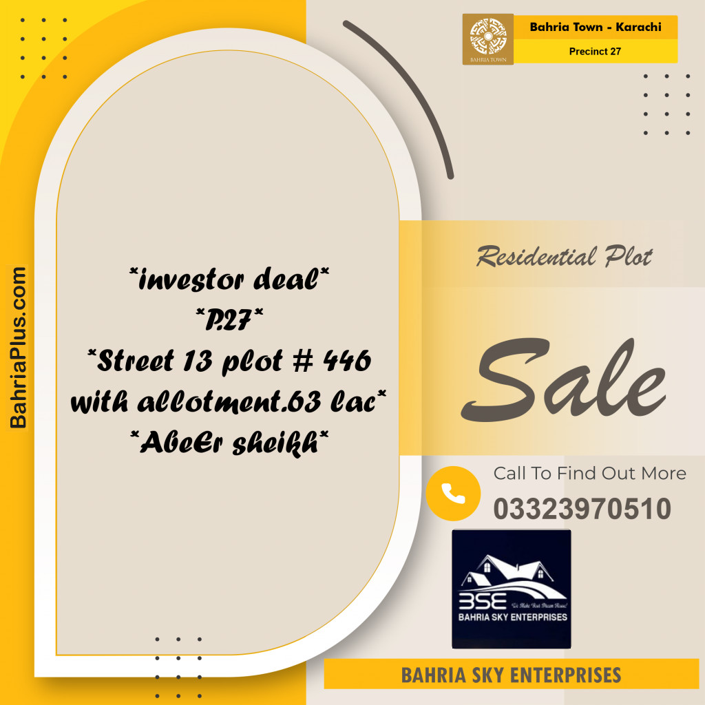 Residential Plot for Sale in Precinct 27 -  Bahria Town, Karachi - (BP-155440)