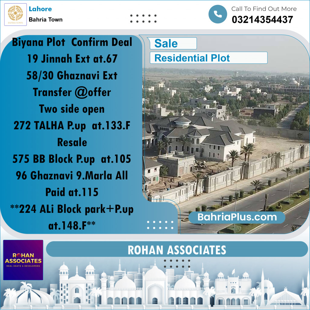 Residential Plot for Sale in Sector E - Jinnah Ext. Block -  Bahria Town, Lahore - (BP-155453)