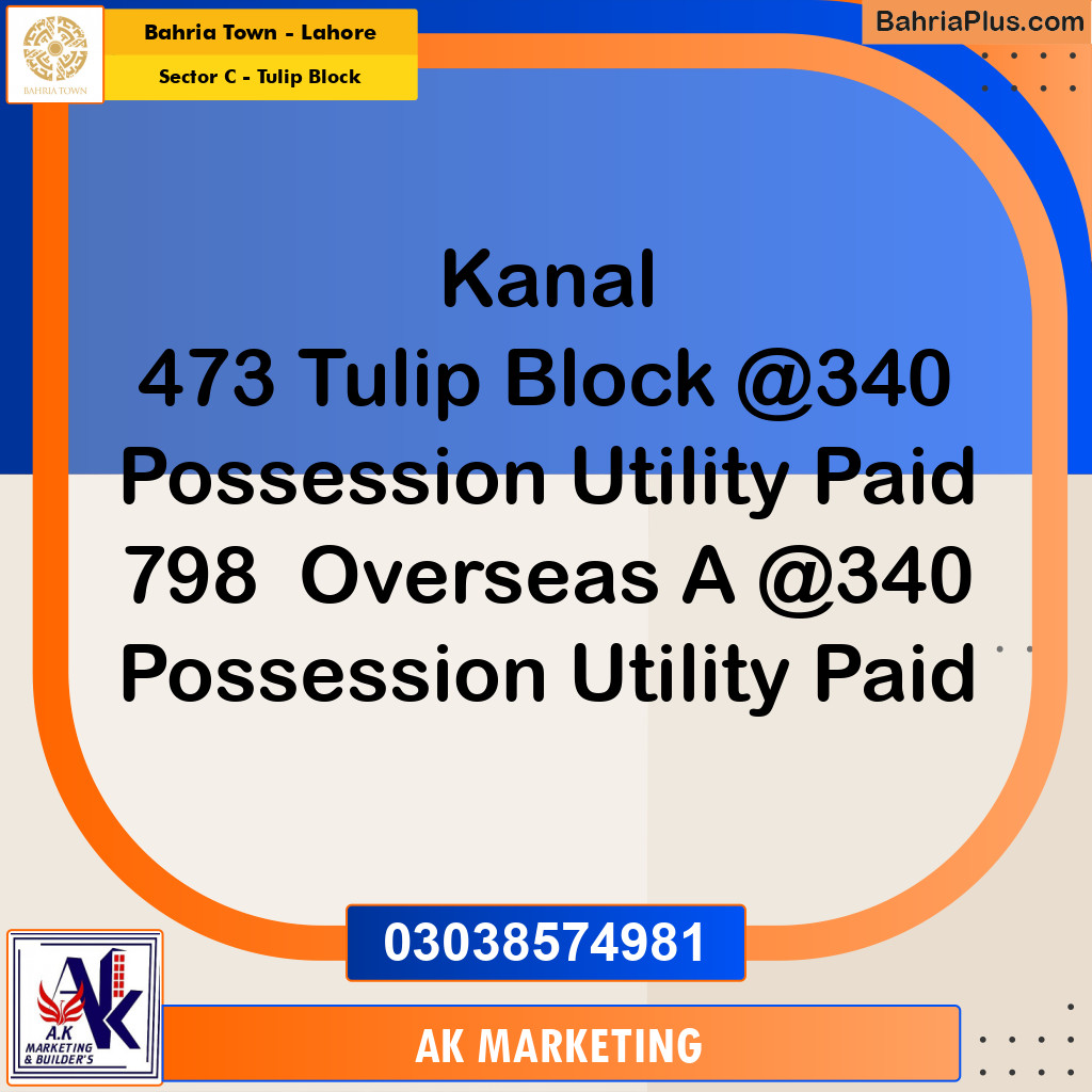 Residential Plot for Sale in Sector C - Tulip Block -  Bahria Town, Lahore - (BP-155473)