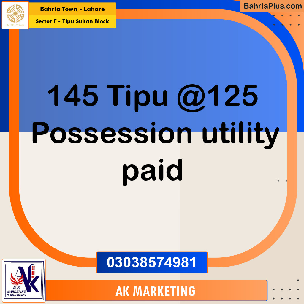 Residential Plot for Sale in Sector F - Tipu Sultan Block -  Bahria Town, Lahore - (BP-155478)