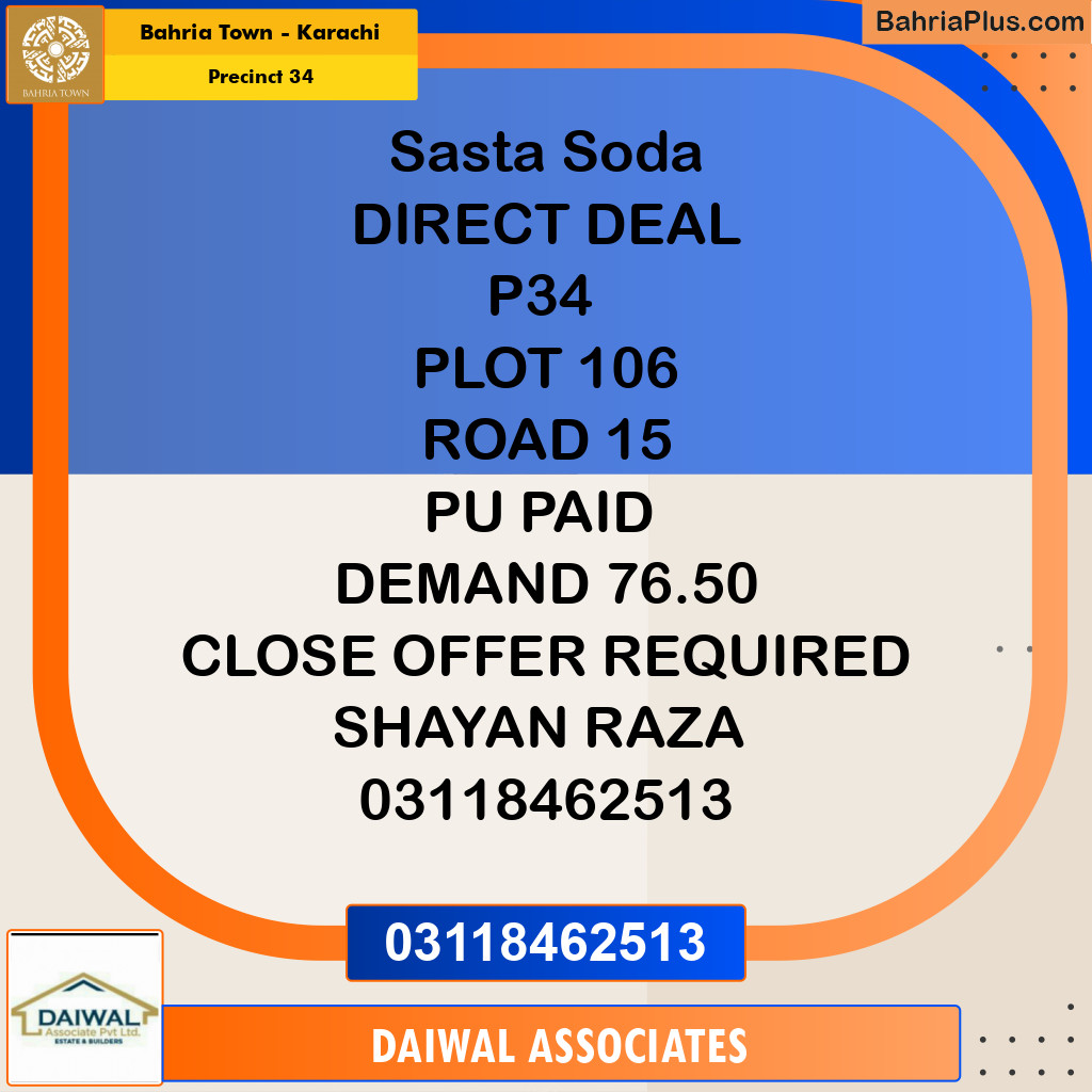 250 Sq. Yards Residential Plot for Sale in Precinct 34 -  Bahria Town, Karachi - (BP-155486)