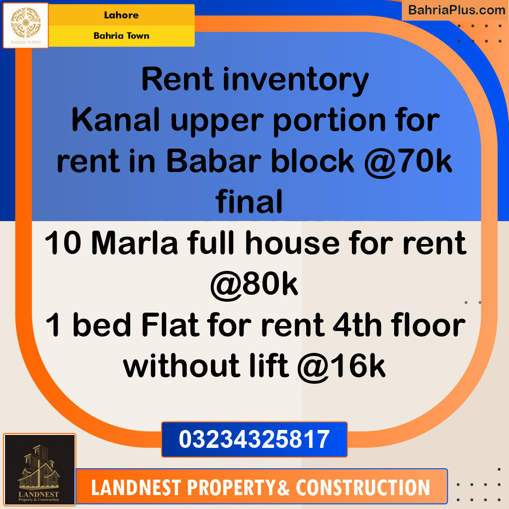 Residential House for Rent in Bahria Town, Lahore - (BP-155512)