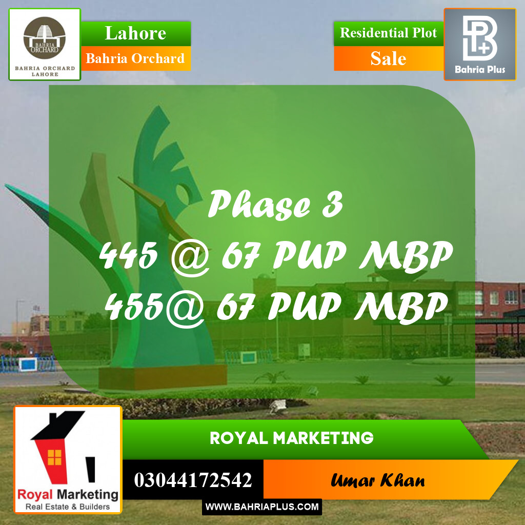 Residential Plot for Sale in Bahria Orchard, Lahore - (BP-155516)