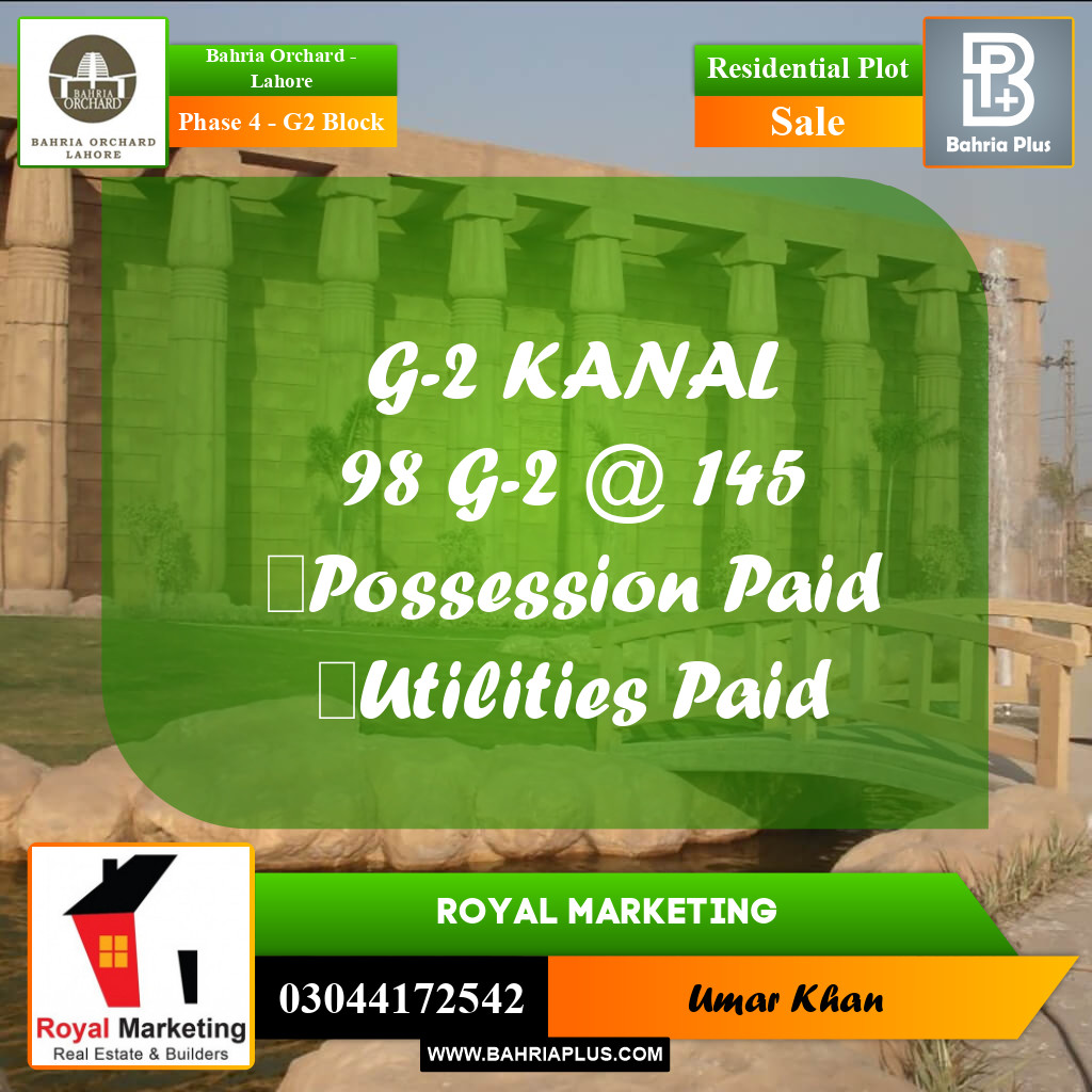 Residential Plot for Sale in Phase 4 - G2 Block -  Bahria Orchard, Lahore - (BP-155522)
