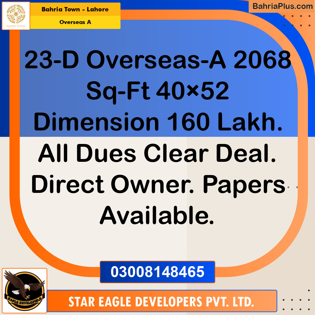 Residential Plot for Sale in Overseas A -  Bahria Town, Lahore - (BP-155536)