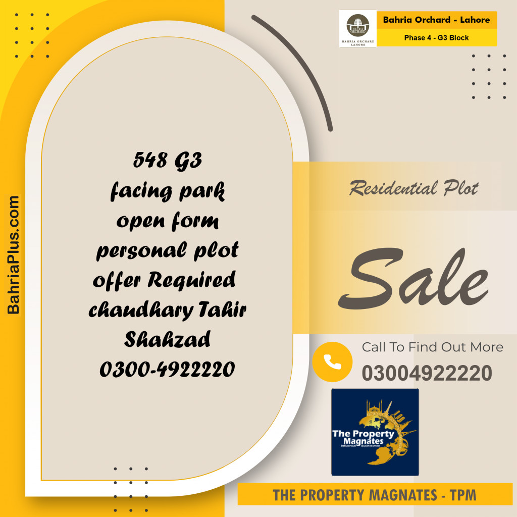 Residential Plot for Sale in Phase 4 - G3 Block -  Bahria Orchard, Lahore - (BP-155550)