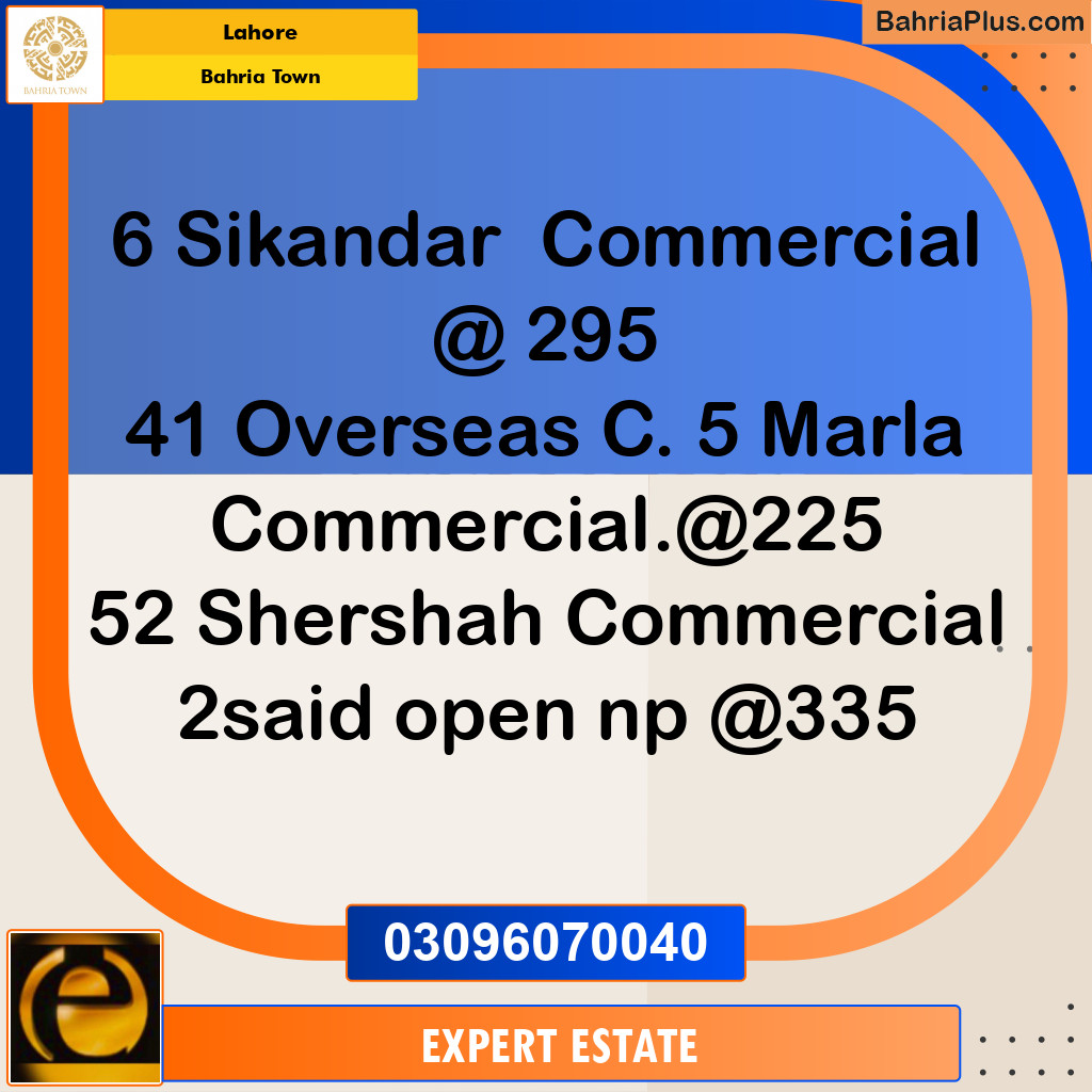 Commercial Plot for Sale in Sector F - Sikandar Commercial -  Bahria Town, Lahore - (BP-155555)