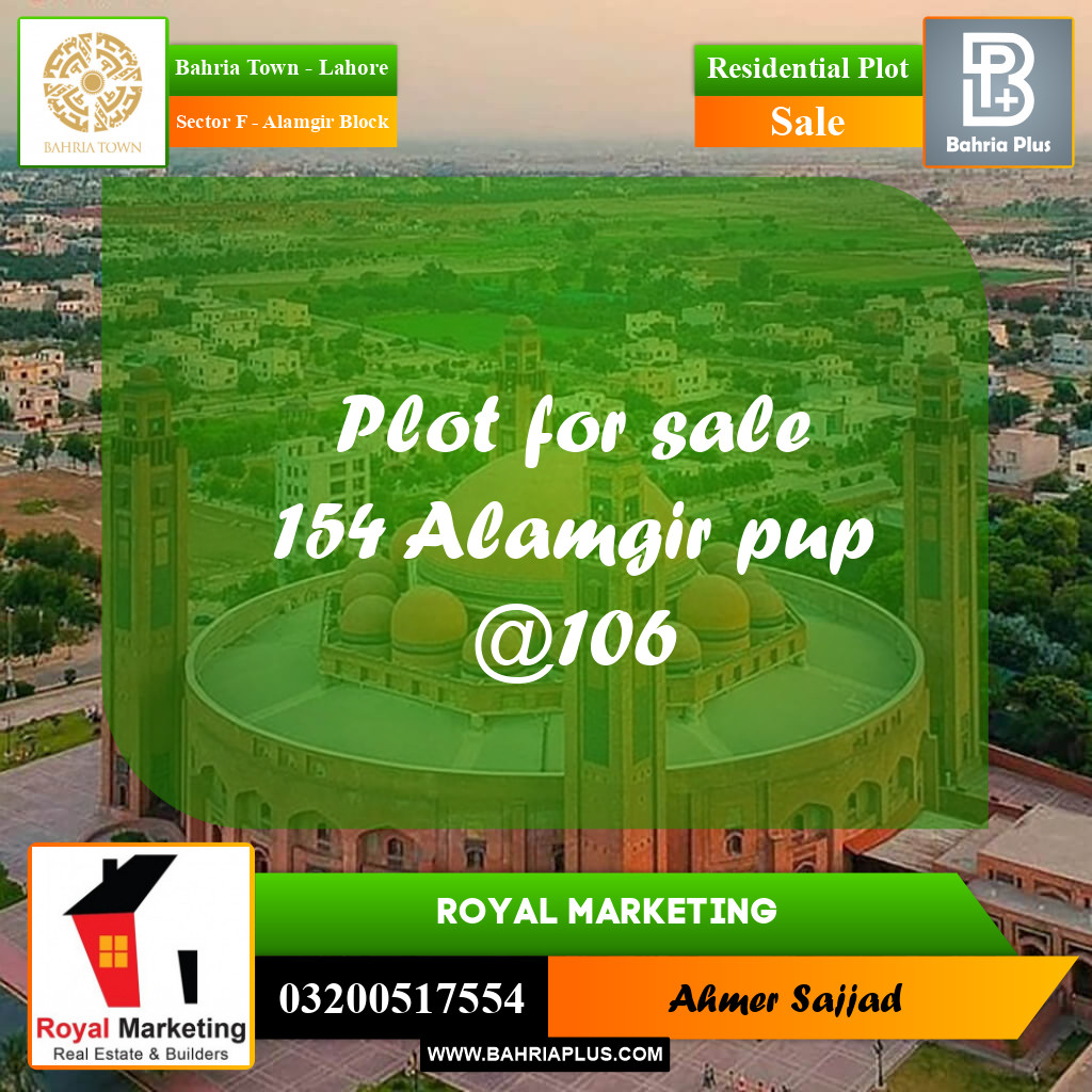 Residential Plot for Sale in Sector F - Alamgir Block -  Bahria Town, Lahore - (BP-155562)
