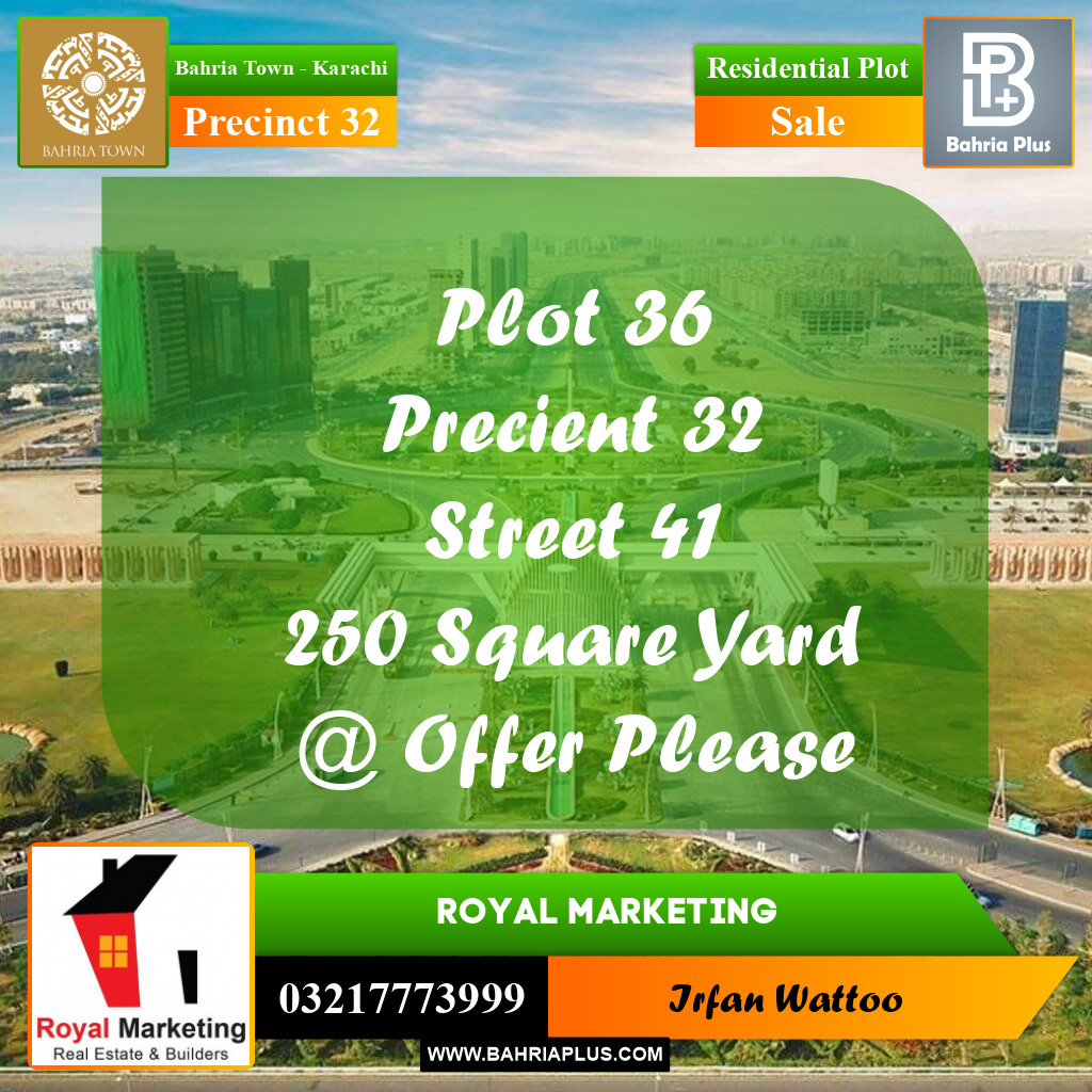 250 Sq. Yards Residential Plot for Sale in Precinct 32 -  Bahria Town, Karachi - (BP-155581)