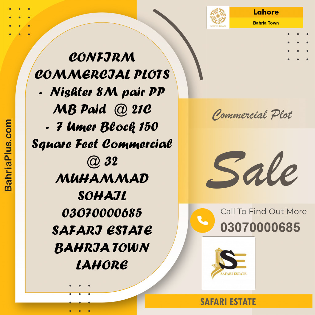 Commercial Plot for Sale in Sector E - Nishtar Block -  Bahria Town, Lahore - (BP-155584)