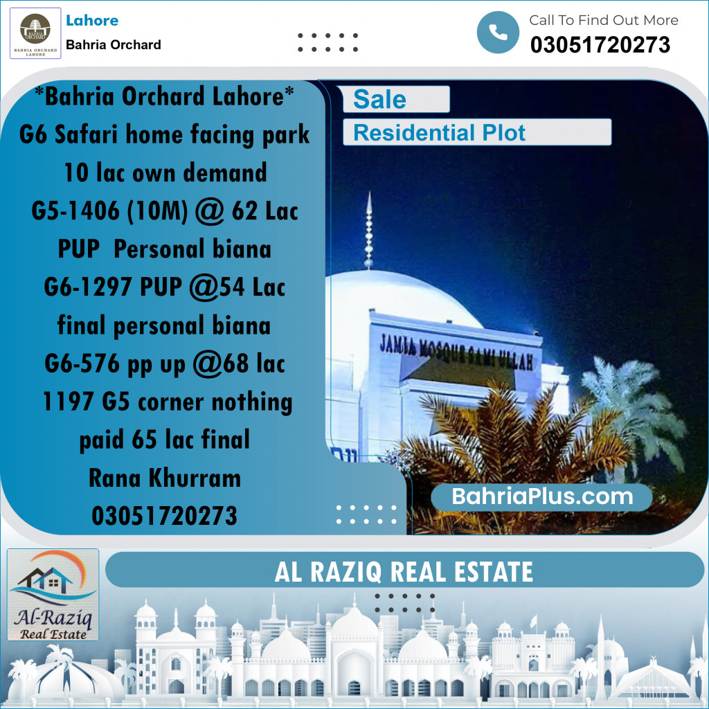 Residential Plot for Sale in Phase 4 - G6 Block -  Bahria Orchard, Lahore - (BP-155624)