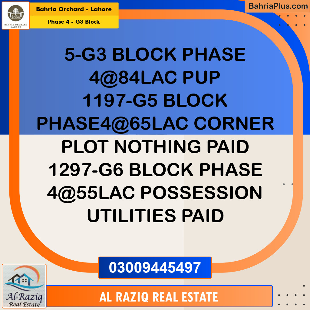 Residential Plot for Sale in Phase 4 - G3 Block -  Bahria Orchard, Lahore - (BP-155682)