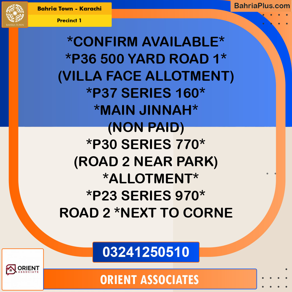 250 Sq. Yards Residential Plot for Sale in Precinct 1 -  Bahria Town, Karachi - (BP-155697)