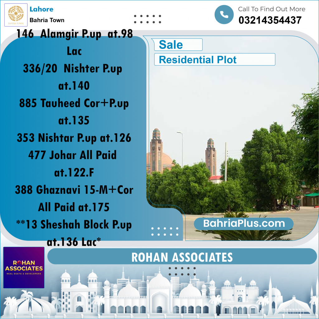 Residential Plot for Sale in Sector F - Alamgir Block -  Bahria Town, Lahore - (BP-155732)