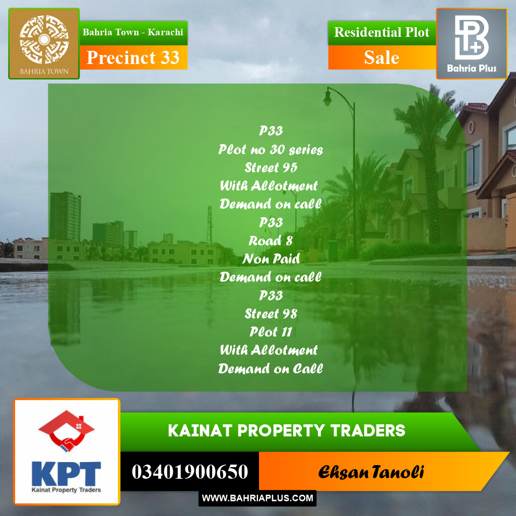 Residential Plot for Sale in Precinct 33 -  Bahria Town, Karachi - (BP-155735)