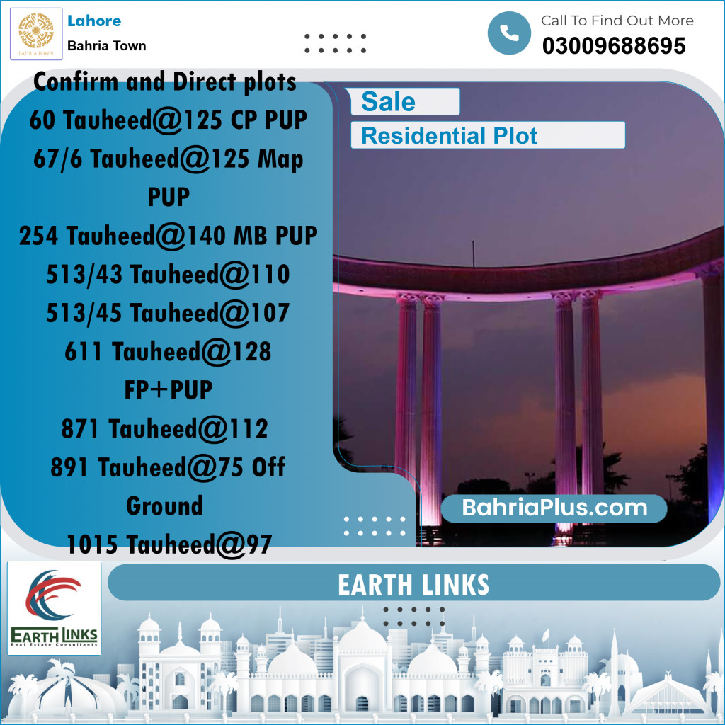 Residential Plot for Sale in Bahria Town, Lahore - (BP-155751)