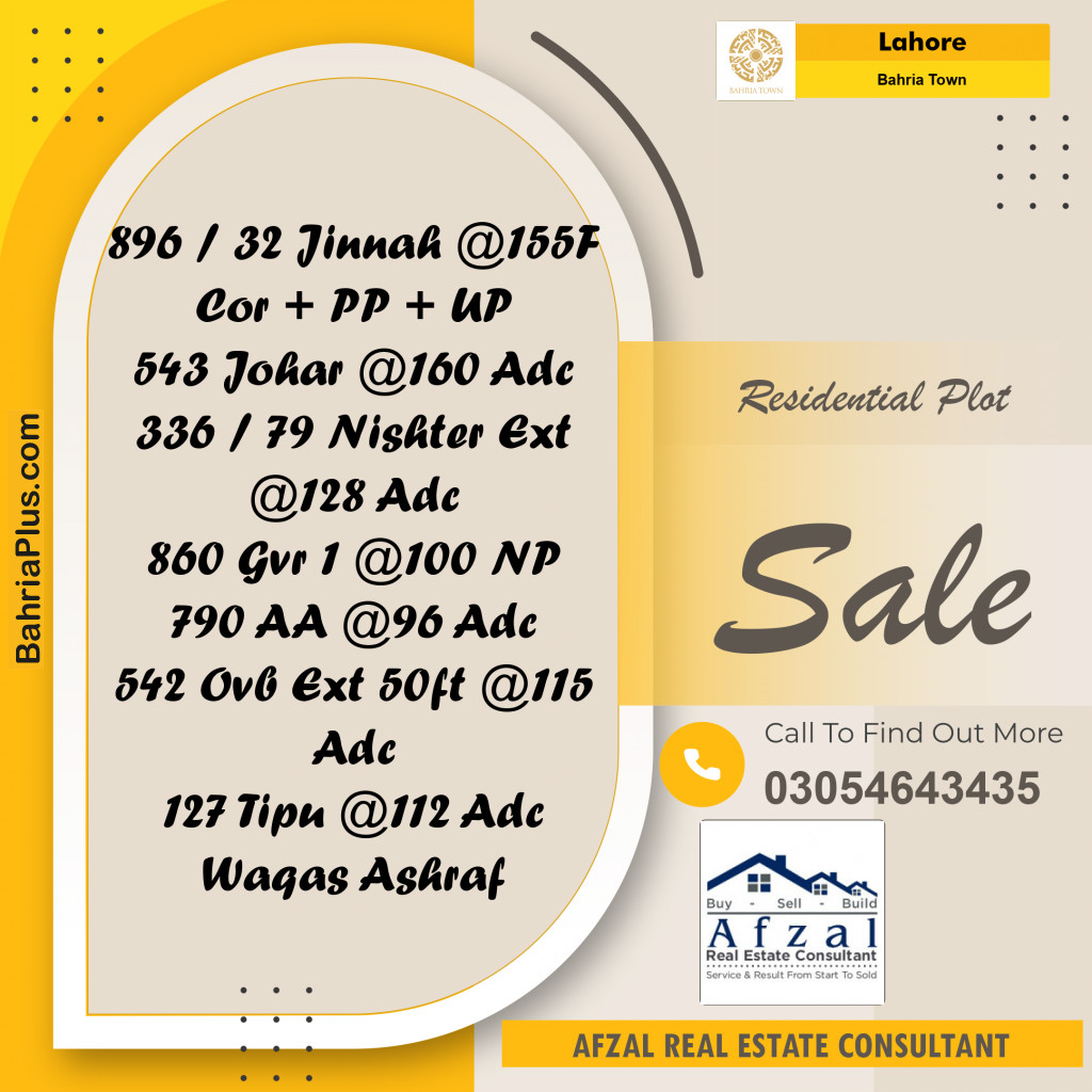 Residential Plot for Sale in Sector E - Jinnah Block -  Bahria Town, Lahore - (BP-155752)
