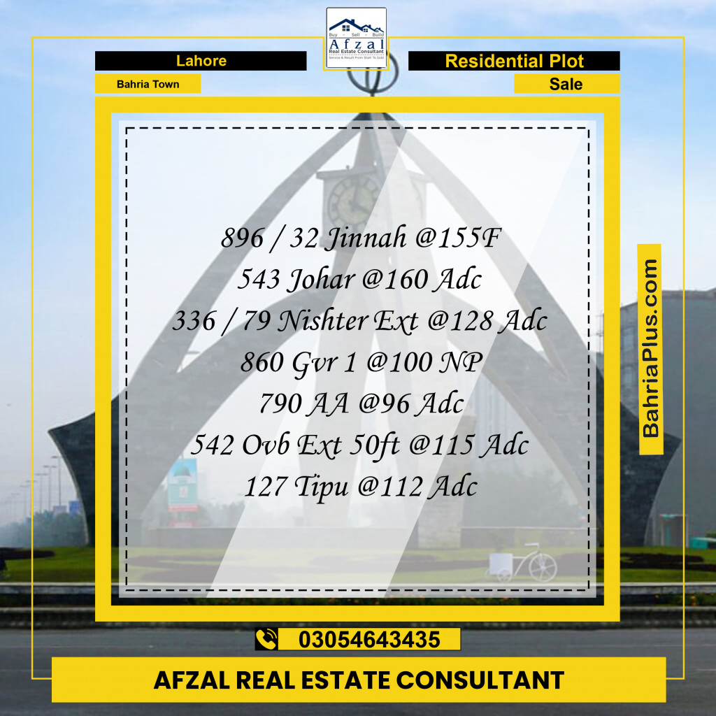 Residential Plot for Sale in Sector E - Jinnah Block -  Bahria Town, Lahore - (BP-155754)