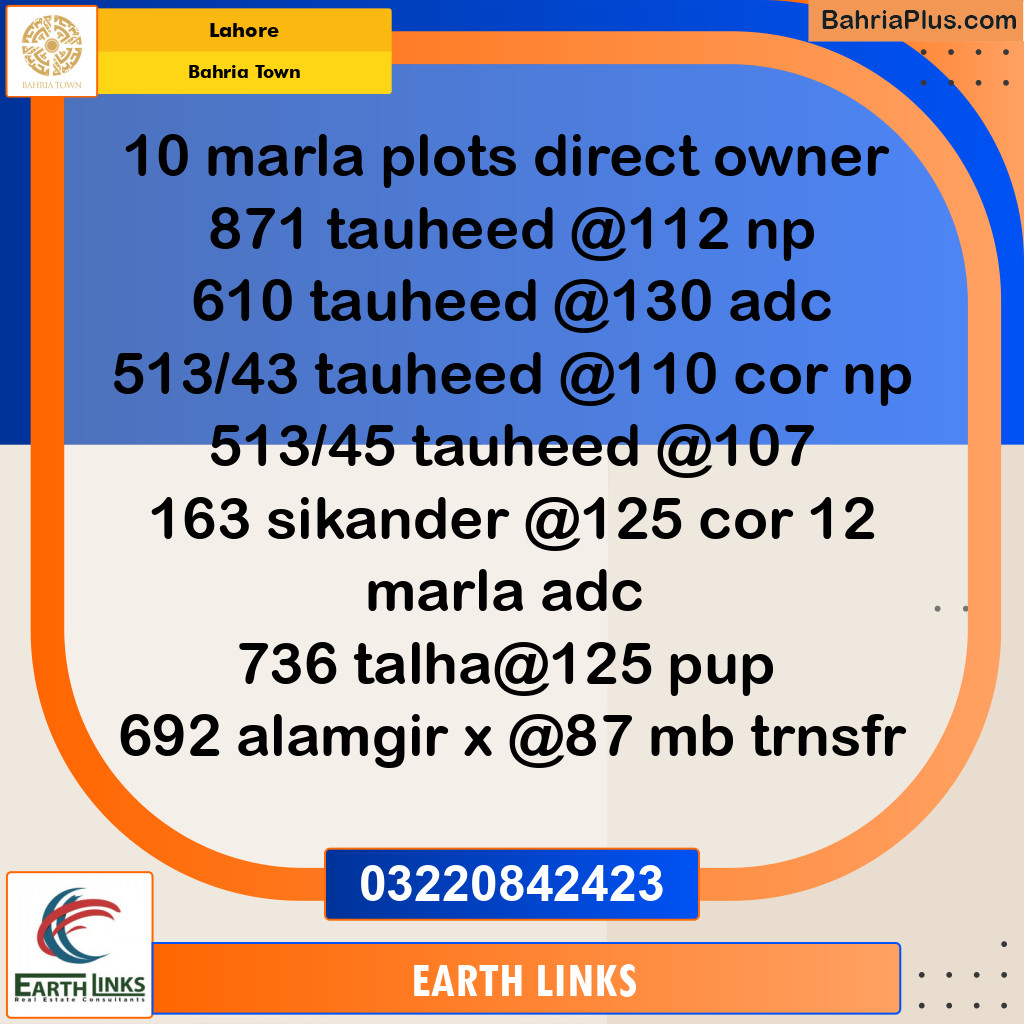 Residential Plot for Sale in Bahria Town, Lahore - (BP-155765)