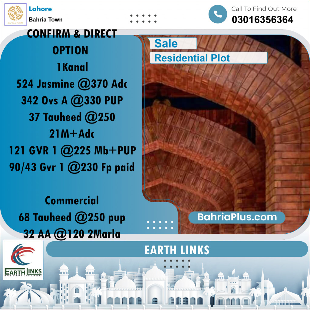 Residential Plot for Sale in Sector C - Jasmine Block -  Bahria Town, Lahore - (BP-155835)