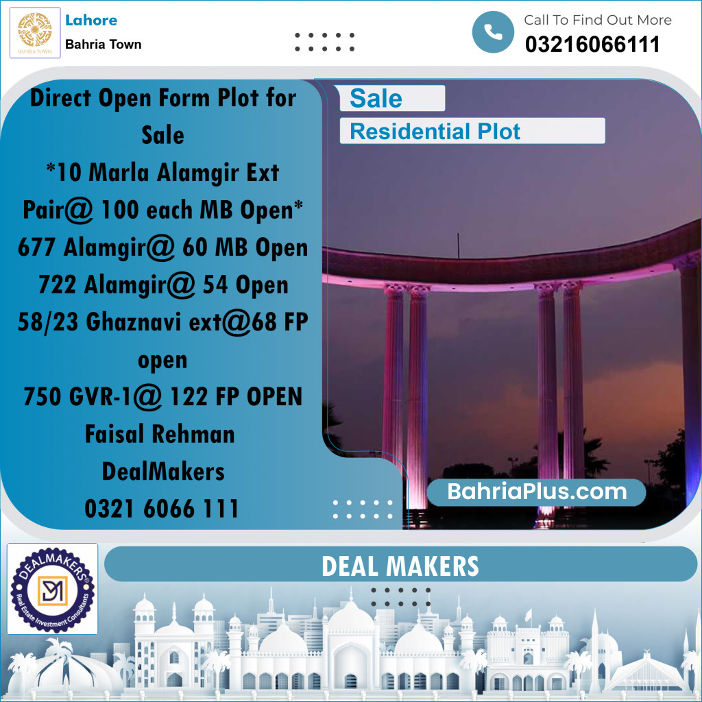 Residential Plot for Sale in Sector F - Alamgir Block -  Bahria Town, Lahore - (BP-155887)