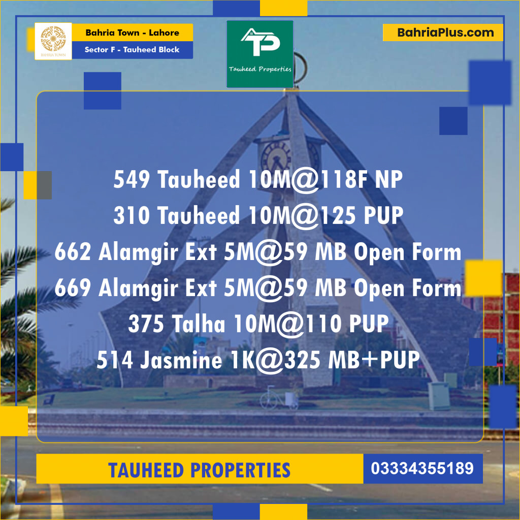 Residential Plot for Sale in Sector F - Tauheed Block -  Bahria Town, Lahore - (BP-155925)
