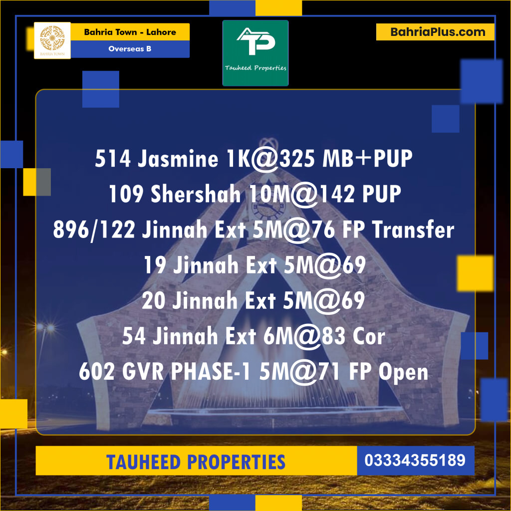 Residential Plot for Sale in Overseas B -  Bahria Town, Lahore - (BP-155926)