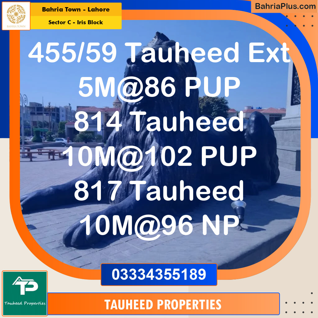 Residential Plot for Sale in Sector C - Iris Block -  Bahria Town, Lahore - (BP-155929)