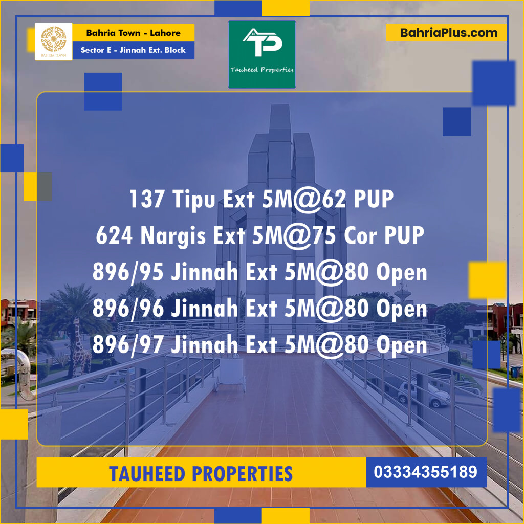 Residential Plot for Sale in Sector E - Jinnah Ext. Block -  Bahria Town, Lahore - (BP-155931)