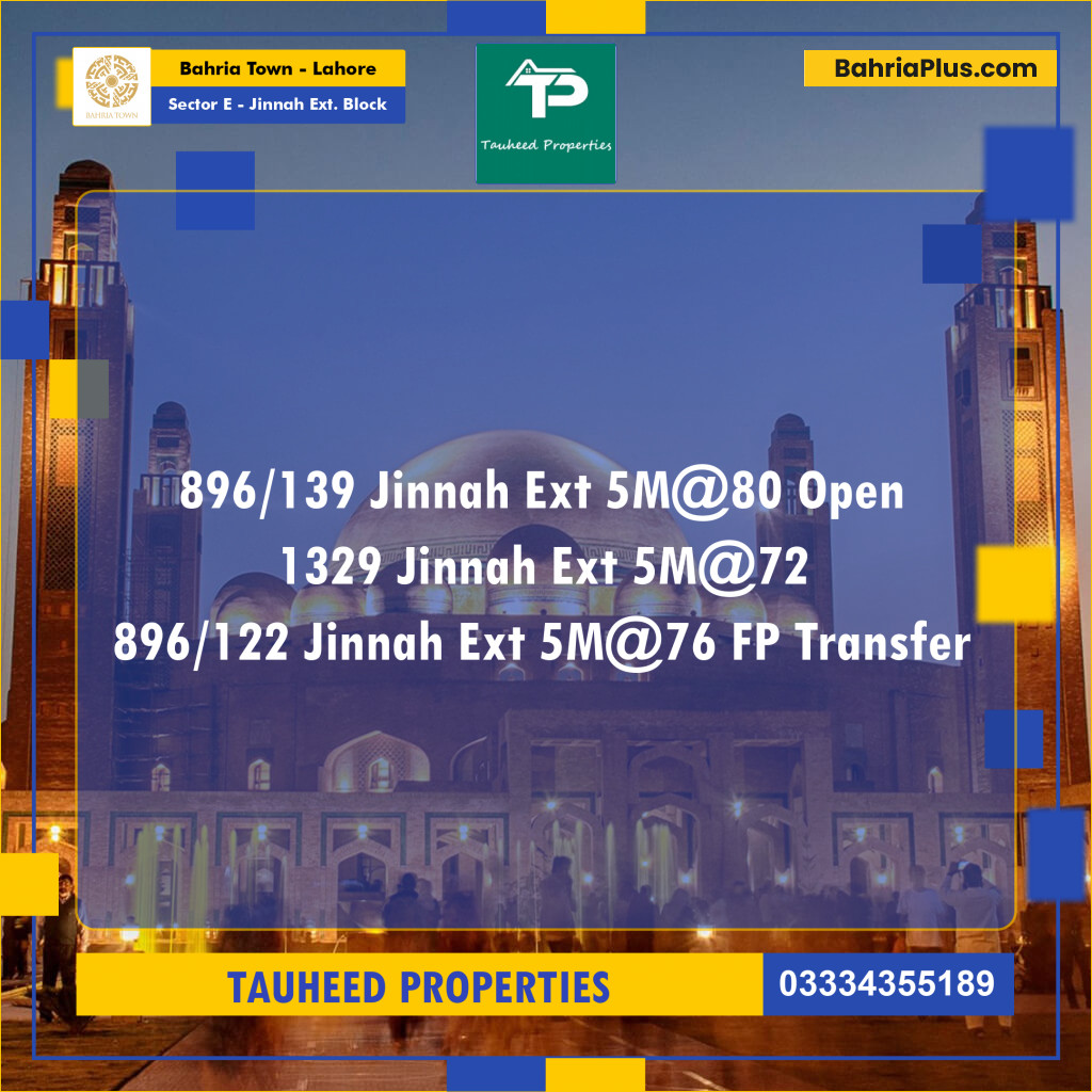 Residential Plot for Sale in Sector E - Jinnah Ext. Block -  Bahria Town, Lahore - (BP-155932)