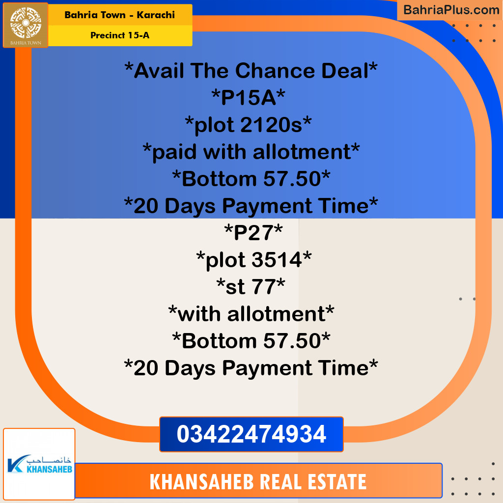 125 Sq. Yards Residential Plot for Sale in Precinct 15-A -  Bahria Town, Karachi - (BP-155943)