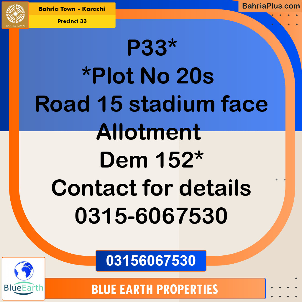 Residential Plot for Sale in Precinct 33 -  Bahria Town, Karachi - (BP-155997)