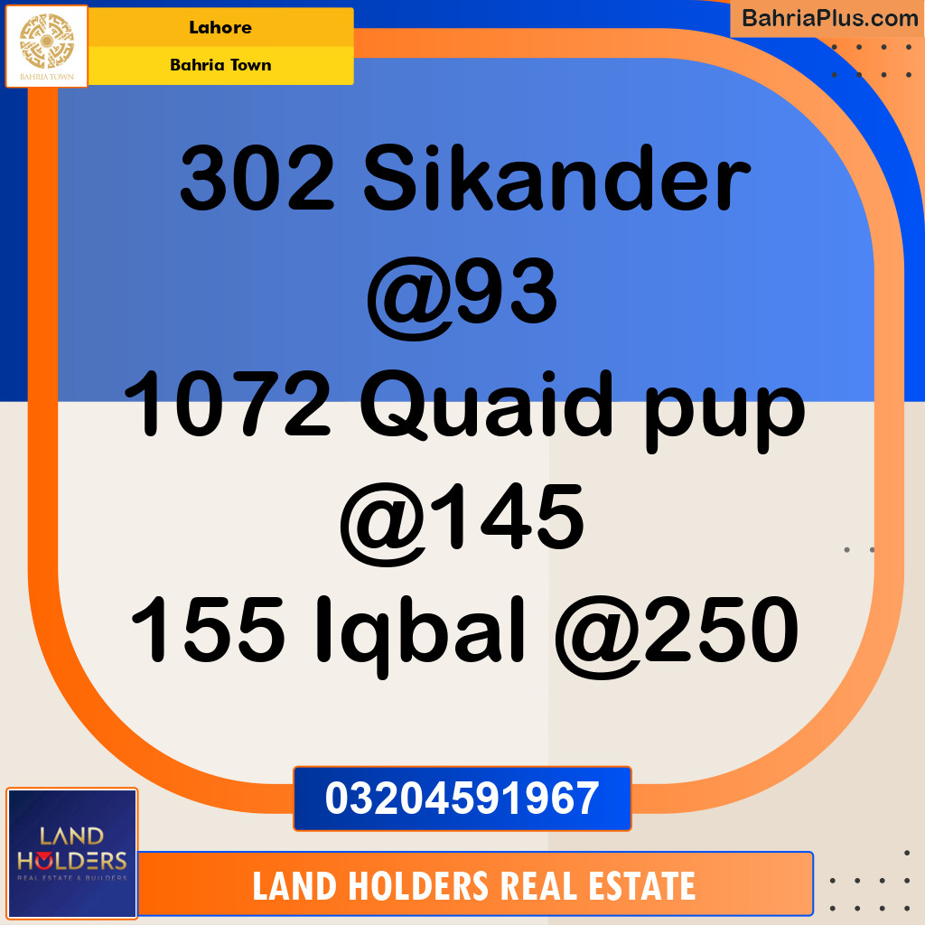 Residential Plot for Sale in Sector F - Sikander Block -  Bahria Town, Lahore - (BP-156038)