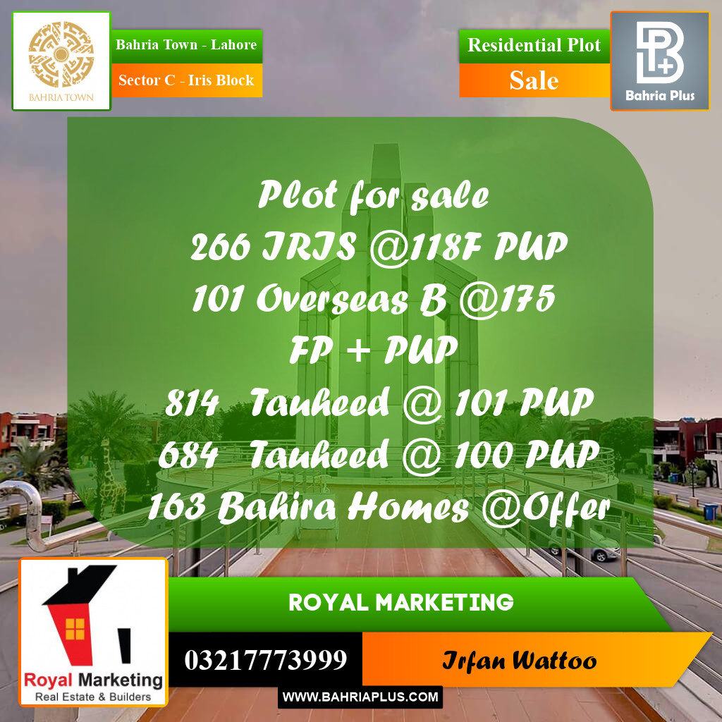 Residential Plot for Sale in Sector C - Iris Block -  Bahria Town, Lahore - (BP-156057)
