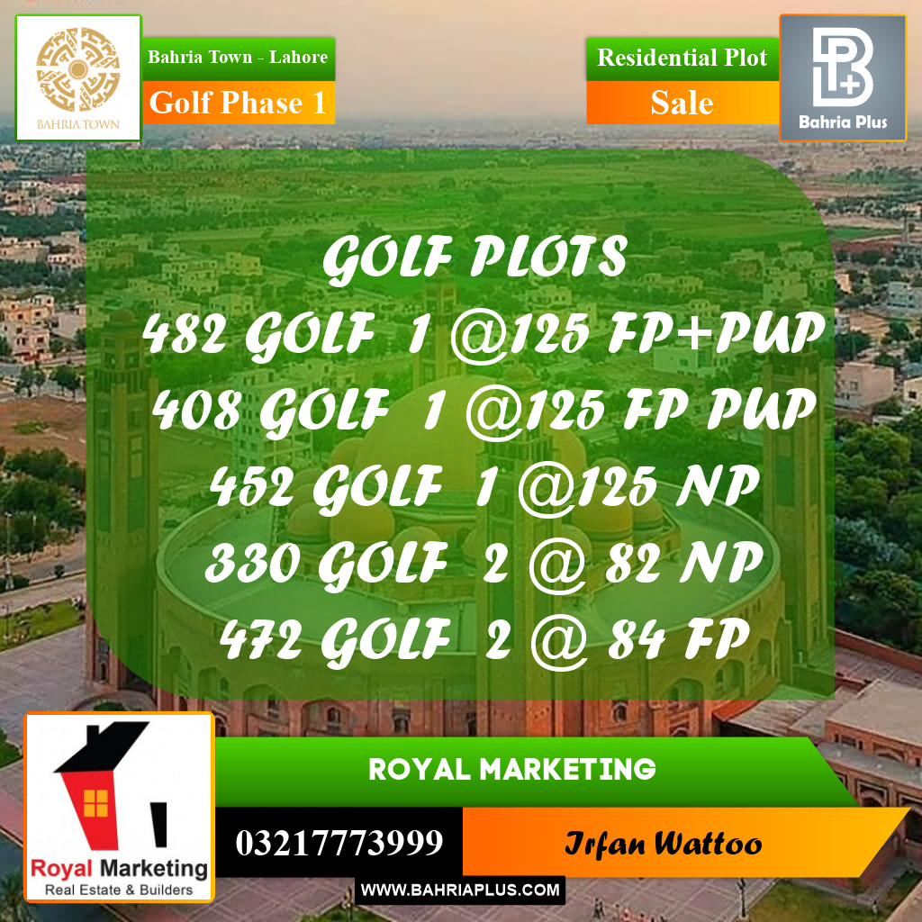 Residential Plot for Sale in Golf Phase 1 - Bahria Town, Lahore - (BP-156060)
