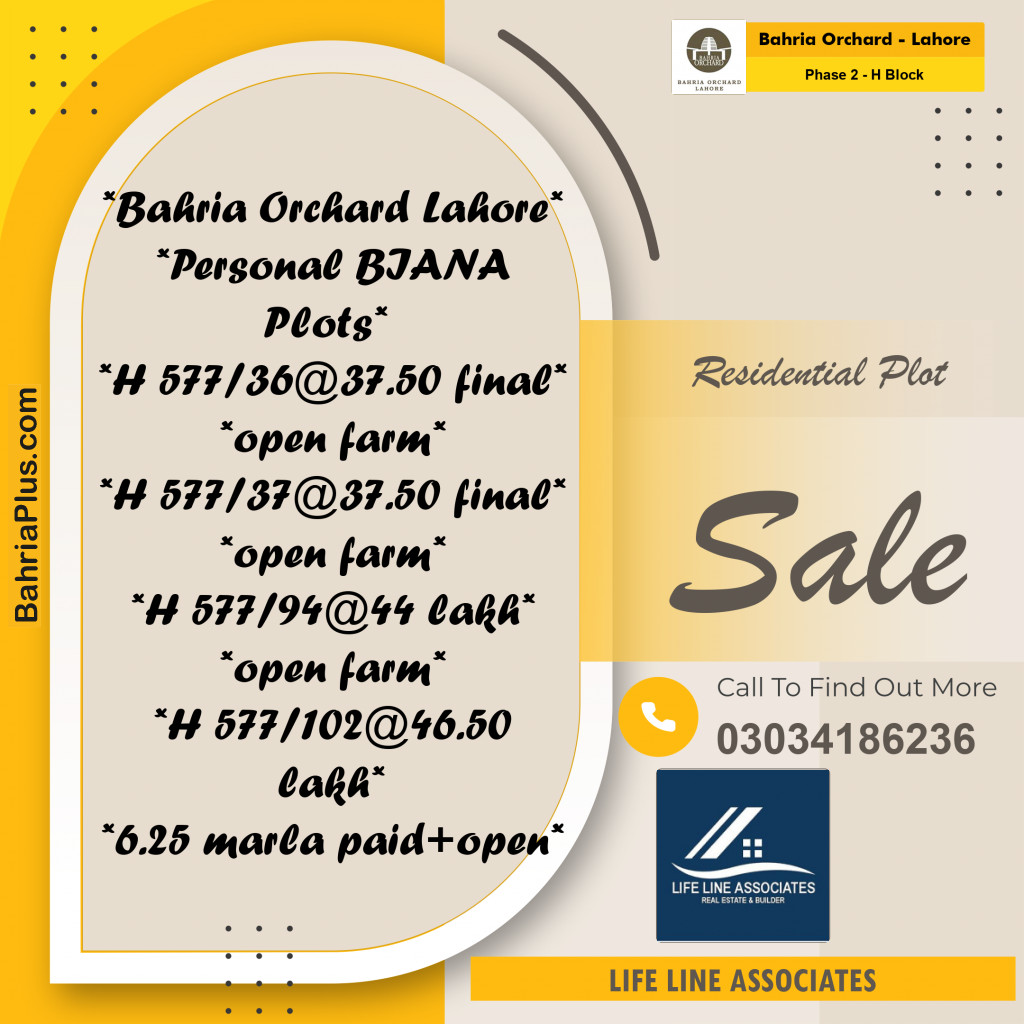 Residential Plot for Sale in Phase 2 - H Block -  Bahria Orchard, Lahore - (BP-156070)
