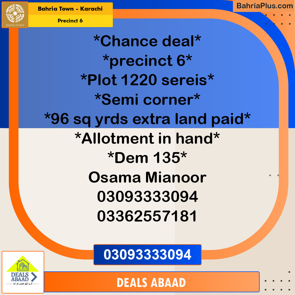 250 Sq. Yards Residential Plot for Sale in Precinct 6 -  Bahria Town, Karachi - (BP-156088)