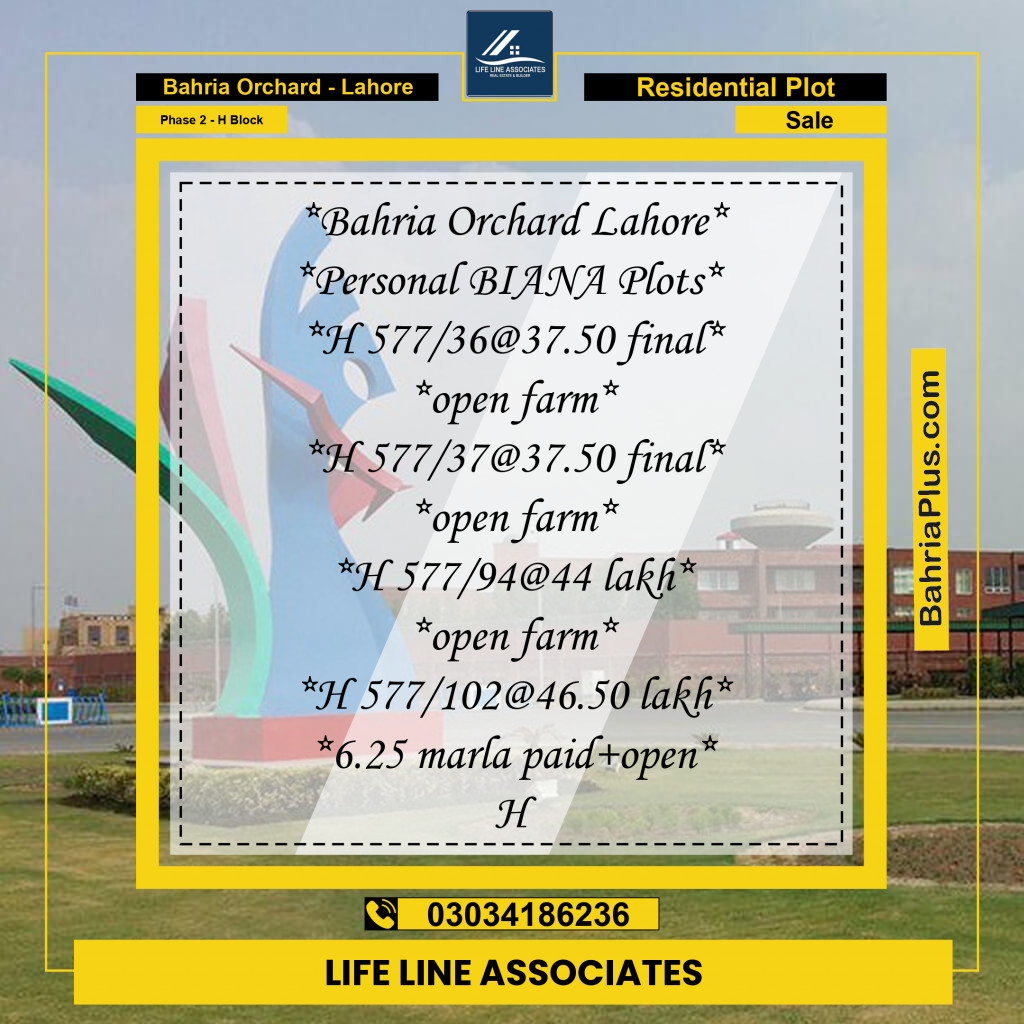 Residential Plot for Sale in Phase 2 - H Block -  Bahria Orchard, Lahore - (BP-156114)