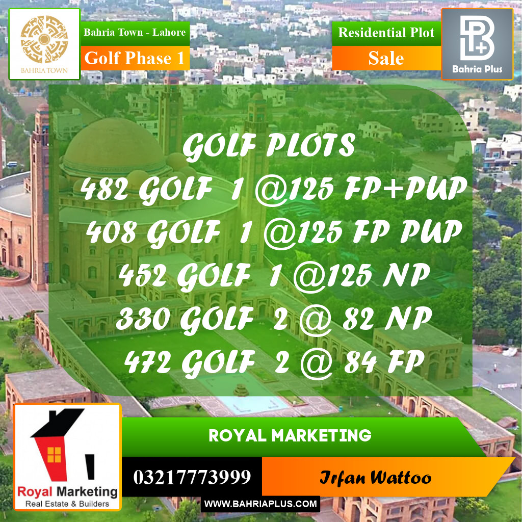 Residential Plot for Sale in Golf Phase 1 -  Bahria Town, Lahore - (BP-156125)