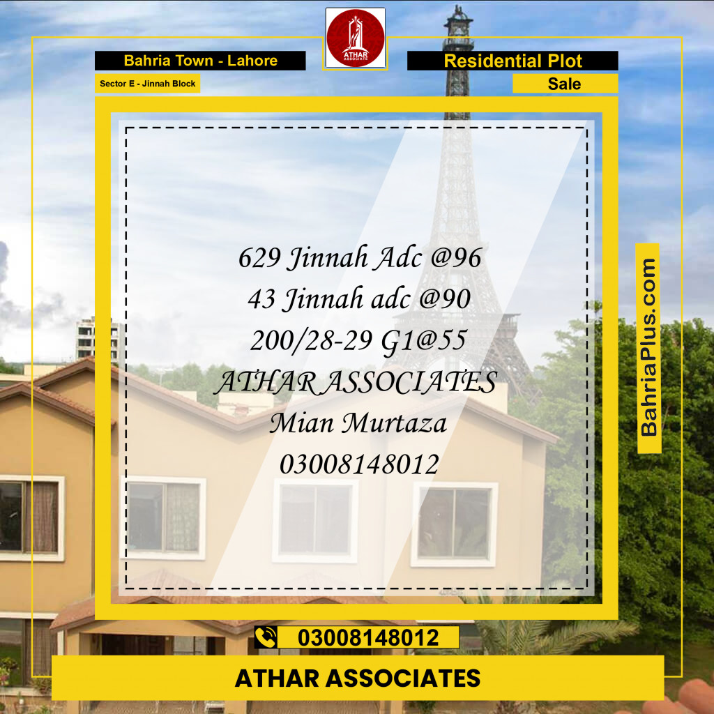 Residential Plot for Sale in Sector E - Jinnah Block -  Bahria Town, Lahore - (BP-156138)