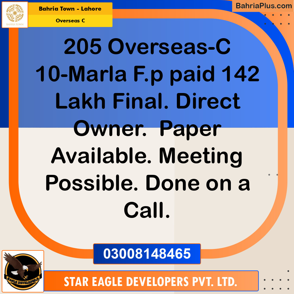 Residential Plot for Sale in Overseas C -  Bahria Town, Lahore - (BP-156185)