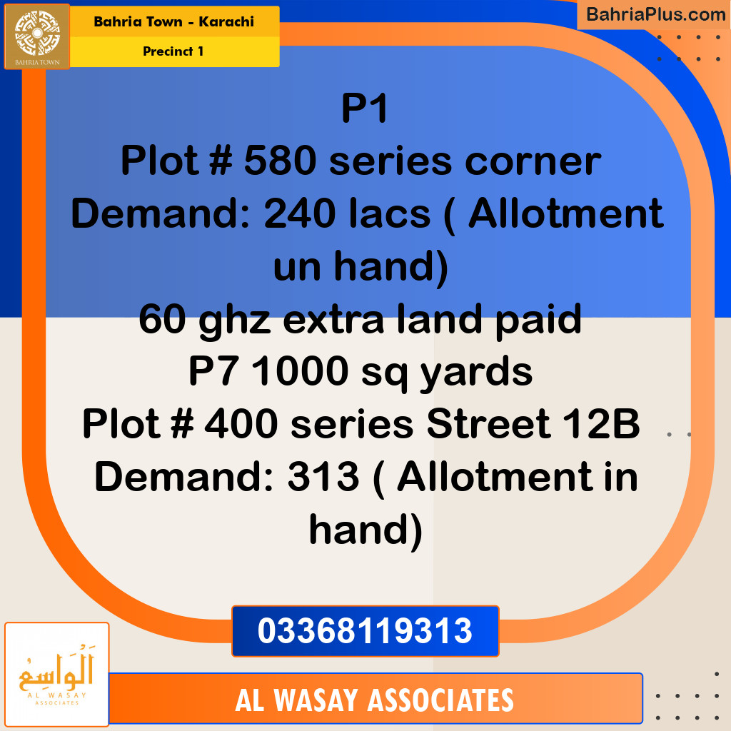 250 Sq. Yards Residential Plot for Sale in Precinct 1 - Bahria Town, Karachi - (BP-156233)