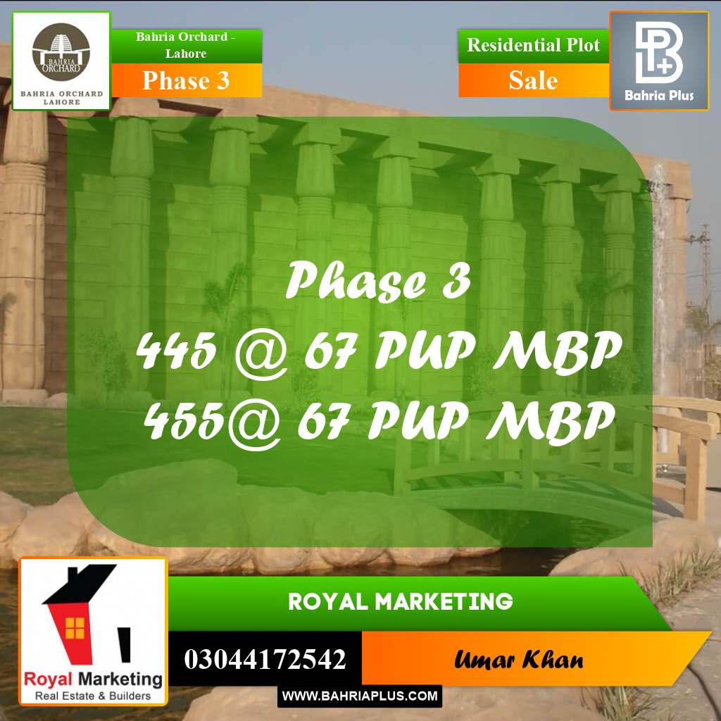Residential Plot for Sale in Phase 3 -  Bahria Orchard, Lahore - (BP-156236)