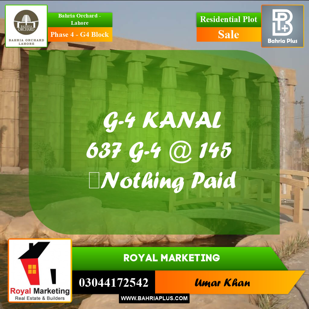 Residential Plot for Sale in Phase 4 - G4 Block -  Bahria Orchard, Lahore - (BP-156242)