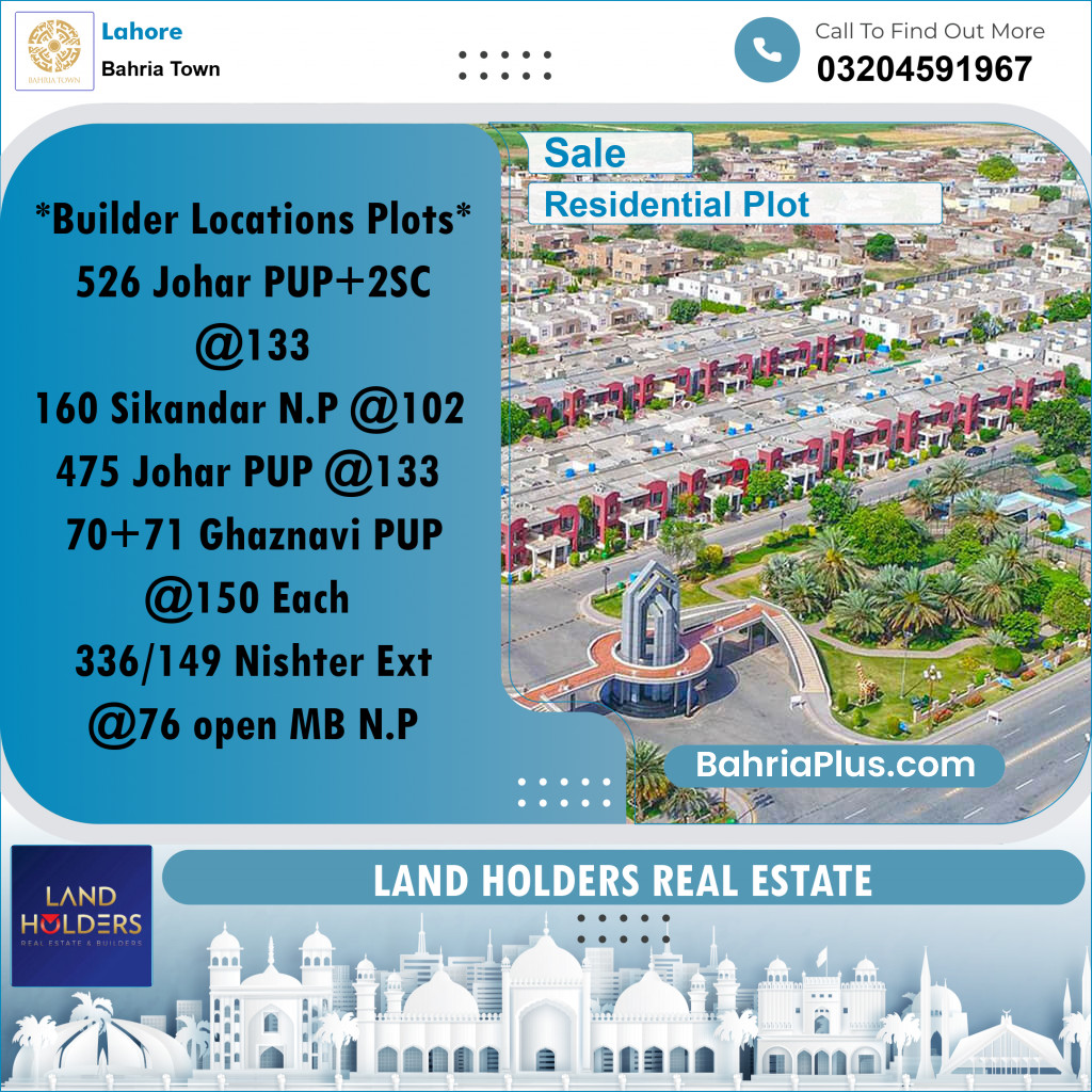 Residential Plot for Sale in Sector E - Johar Block -  Bahria Town, Lahore - (BP-156314)