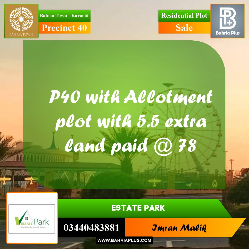 Residential Plot for Sale in Precinct 40 -  Bahria Town, Karachi - (BP-156334)