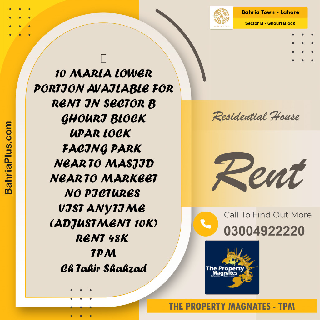 Residential House for Rent in Sector B - Ghouri Block -  Bahria Town, Lahore - (BP-156388)
